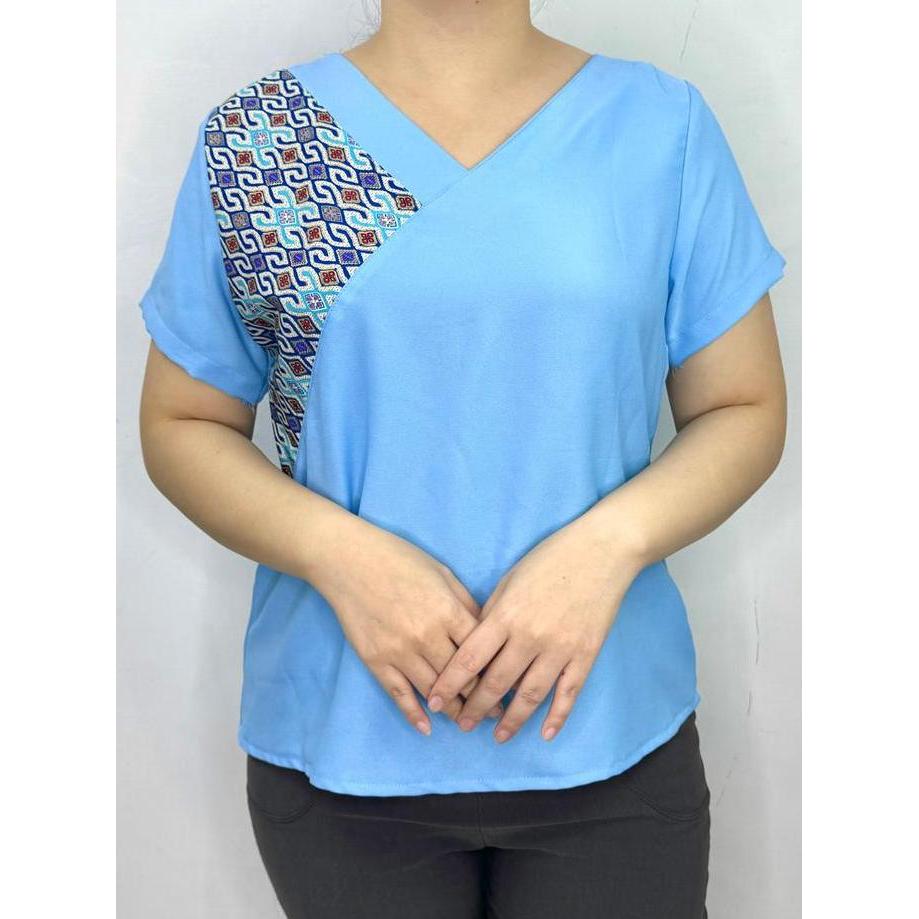 DISKON LVL - NEW BLOUSE JUMBO BATIK VIOR ATASAN VNECK WANITA BLUS JUMBO CEWEK MODEL BAJU  KOMBINASI