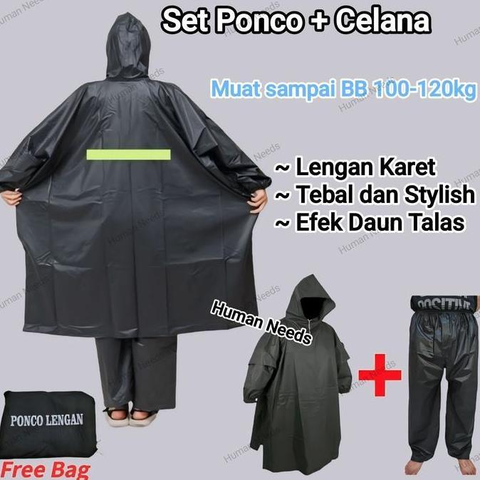 Stelan Jas Hujan Ponco Poncho Lengan+Celana Jumbo Bahan Mirip Axio Tebal/Raincoat Mantel Mantol Ujan