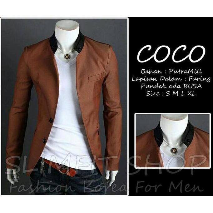Blazer COCO - Jas Pria Slimfit Korea Cowok Gaul Coklat Terbaru Santai