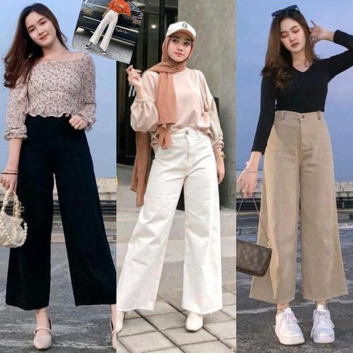 BEST SELLER KULOT HIGTWAIST WANITA/KULOT JEANS WANITA CREAM/MOZZA KULOT JEANS
