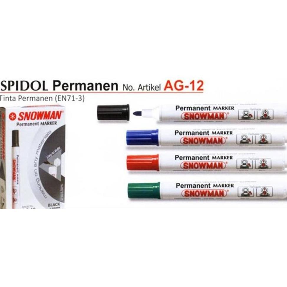 Spidol Permanen Snowman AG12 Hitam Lusin