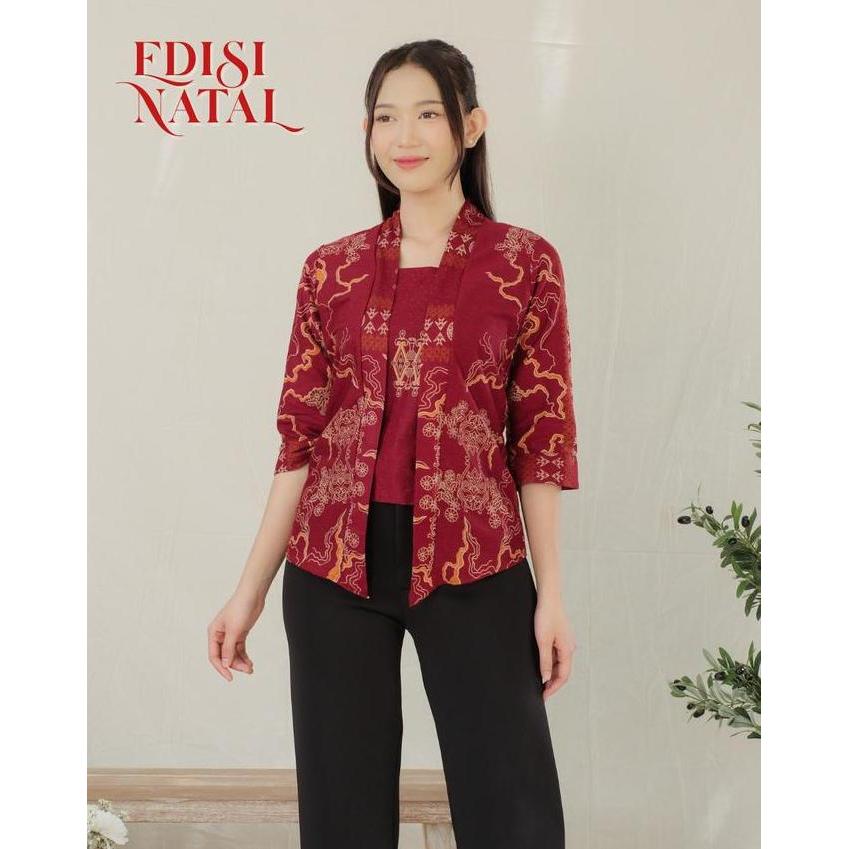 FREE ONGKIR [SPESIAL NATAL] BATIKID ATASAN WANITA KEMEJA PRIA BATIK MERAH BOLERO KEBAYA NATAL WICAKS