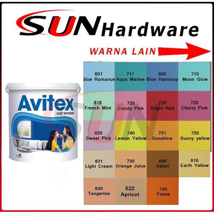 Wrnawrni- Cat Tembok Avitex 5 Kg Dinding Rumah Grc Gypsum Plafon Murah Interior Putih Merah Biru Hij