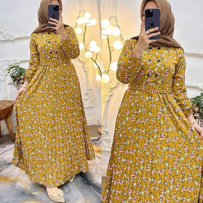 FREE ONGKIR GAMIS SERUT MOTIF KANCING MUSLIMAH PANJANG WANITA REMPEL BUSUI DRESS MEWAH LEBARAN