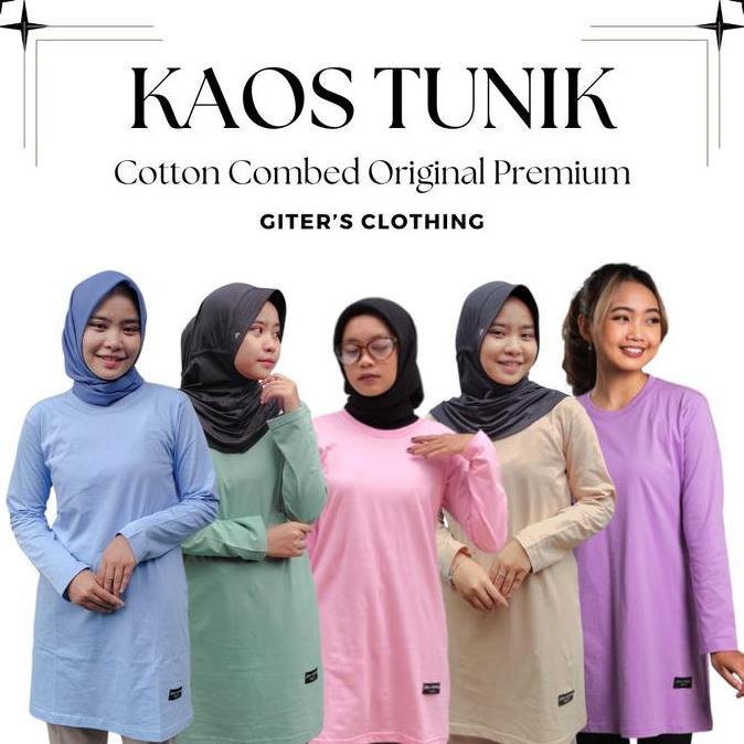 Cntikk- Tunik Kaos Giter Tunik Kaos Polos Muslimah Panjang Kaos Oversize