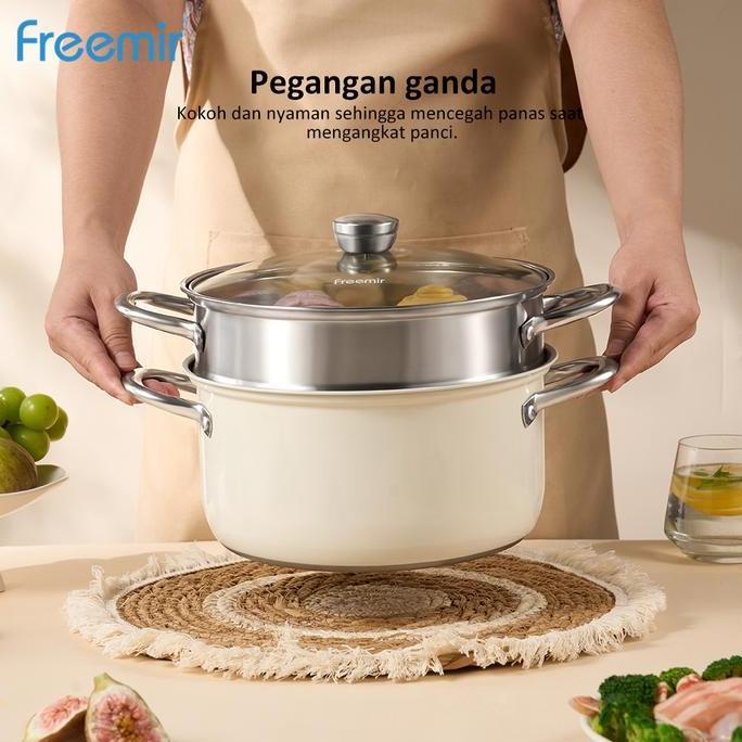 Kualitass- [Baru] Freemir Panci Kukus 2 Susun 24Cm Panci Stainless Steel Panci Anti Karat Anti Lengk