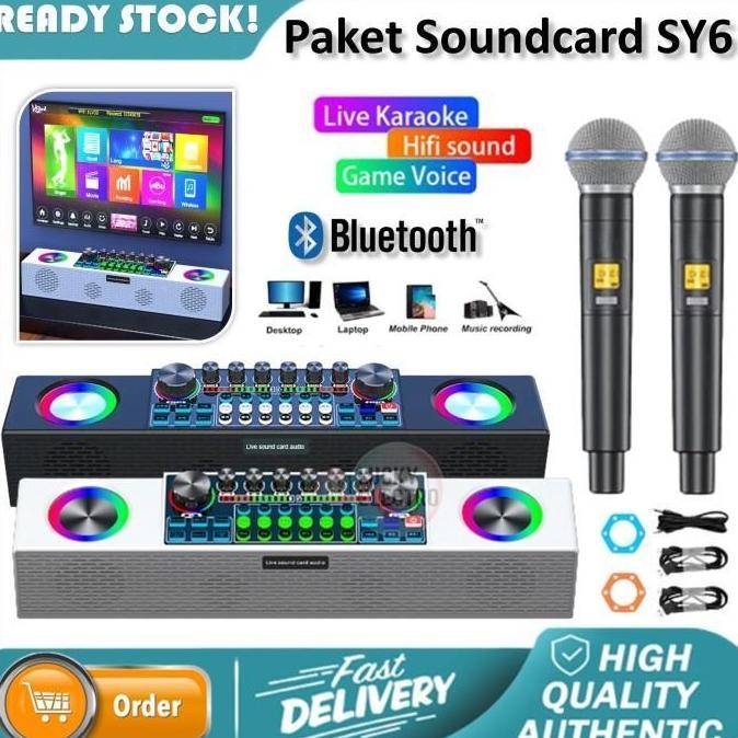 Live Soundcard SY6 Bluetooth Speaker 2 Mic Wireless Microphone Karaoke