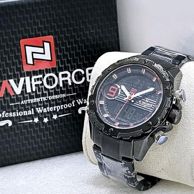 JAM TANGAN PRIA NAVIFORCE 9110 STRAP KULIT CHRONOGRAPH ORINAL