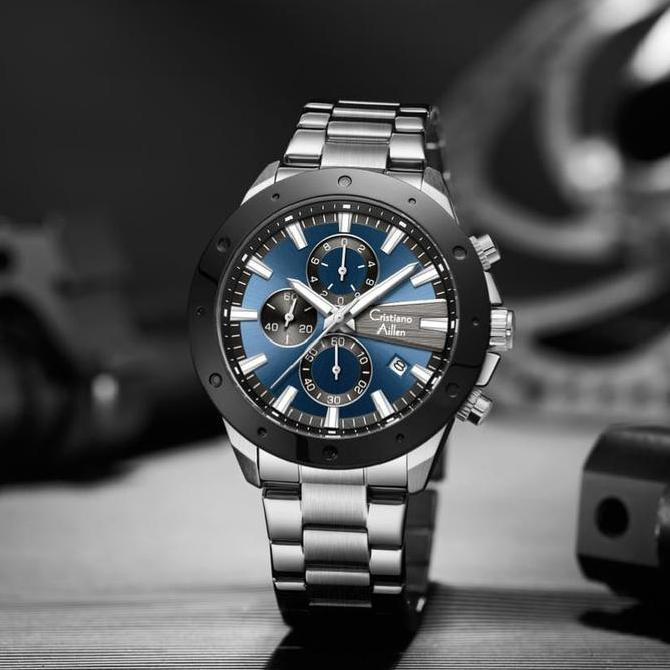 Cristiano Aillen Jam Tangan Pria 8897 Rantai Stainless Steel Chronograph Kaca Sapphire Water Resista