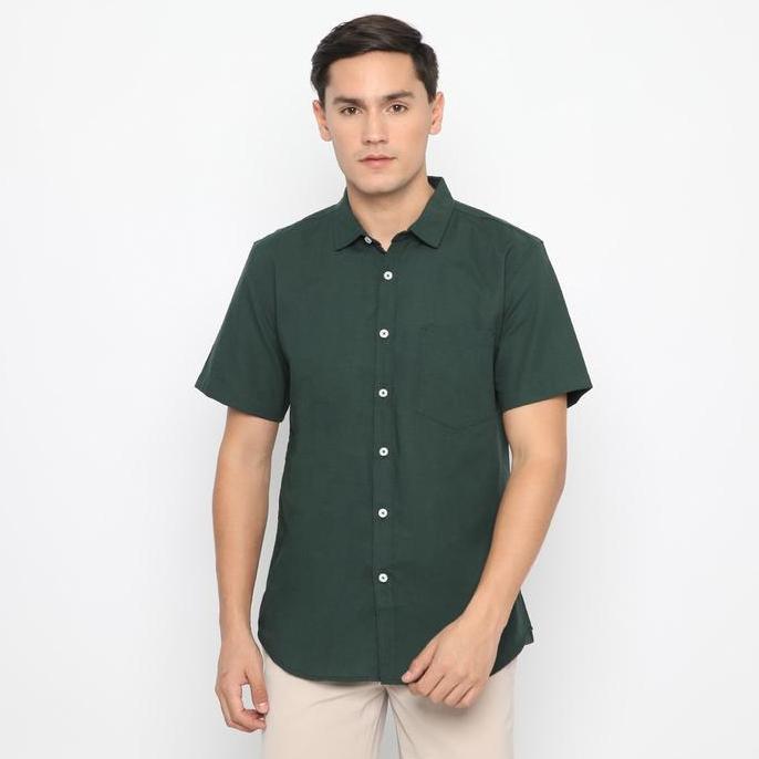 Code Male - Brave Kemeja Pria Pendek Hijau Botol Basic Slimfit