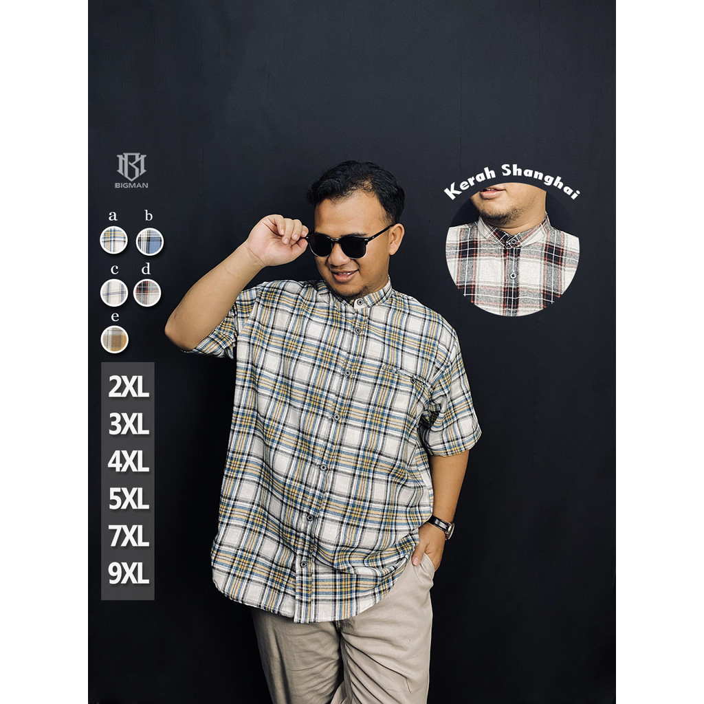 Kemeja Flanel Pria Jumbo Stylish Kerah Shanghai