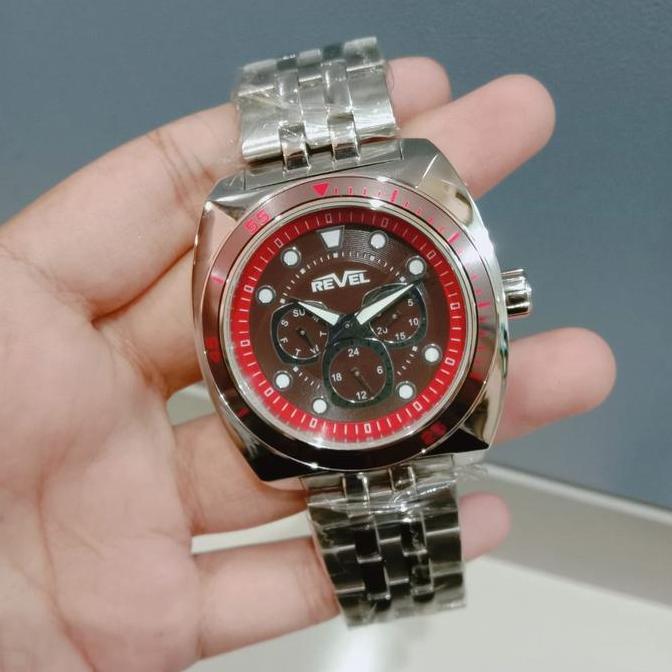JAM TANGAN PRIA REVEL CN6786 SILVER RED BROWN ORINAL MURAH