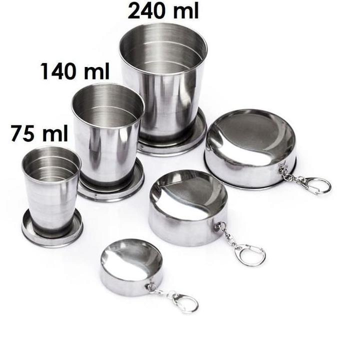Gantungan Kunci Gelas Lipat Stainless Steel - Gelas Camping