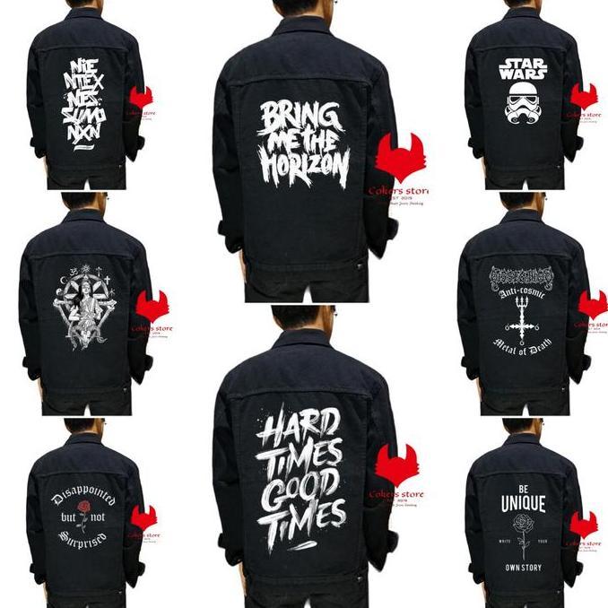 Jaket Jeans Printing Sablon Pria - HITAM SABLON Denim High