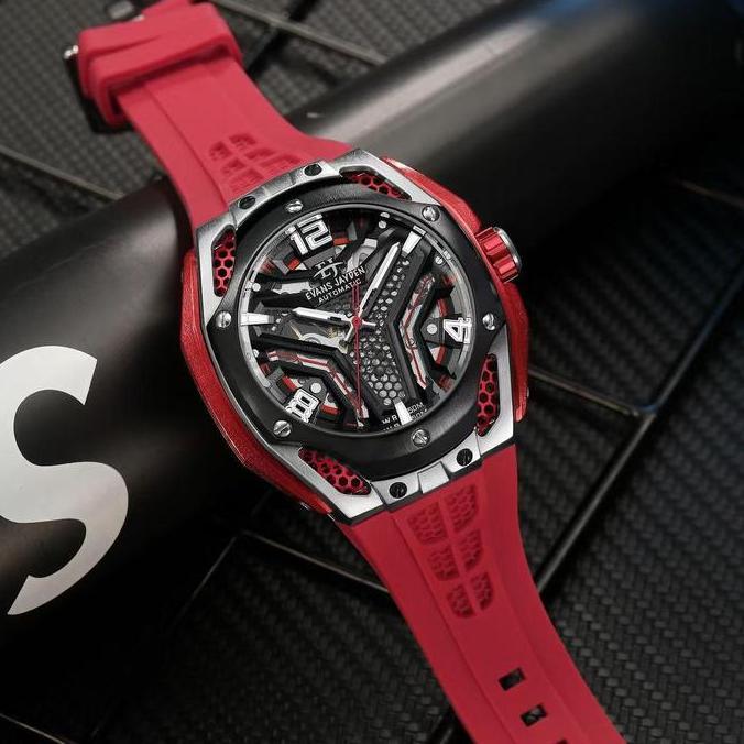 Evans Jayden Jam Tangan Pria 9621 Rubber Automatic Movement Silicon Kaca Sapphire Chronograph Water 