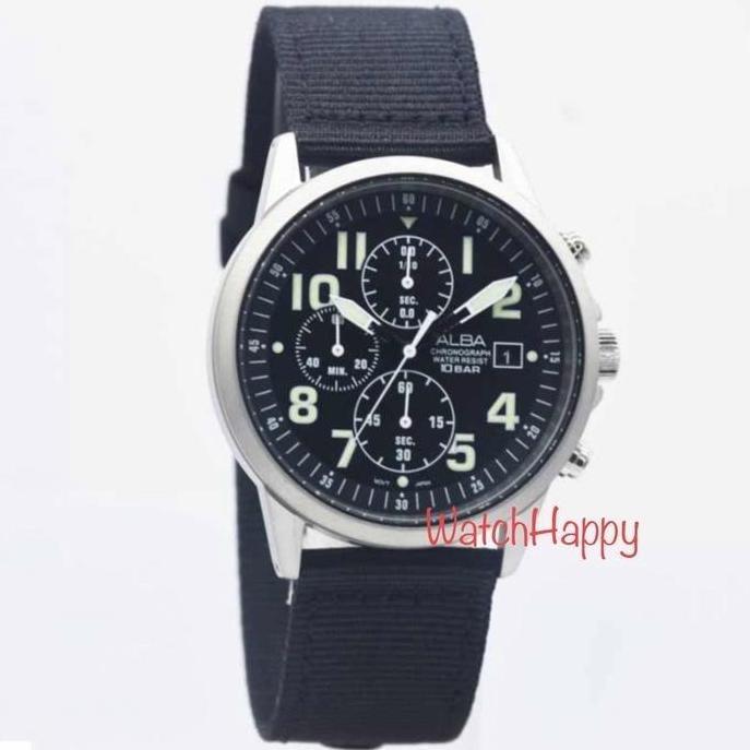 WatchHappy Alba AM3853X1 Mens Chrono Black Dial Nylon AM3853 ORINAL