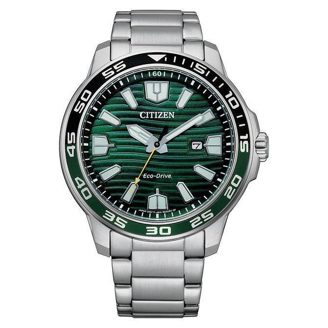Jam Tangan Pria CitizenEco-Drive AW1526-89X Green Pattern Dial Stainless Steel Strap