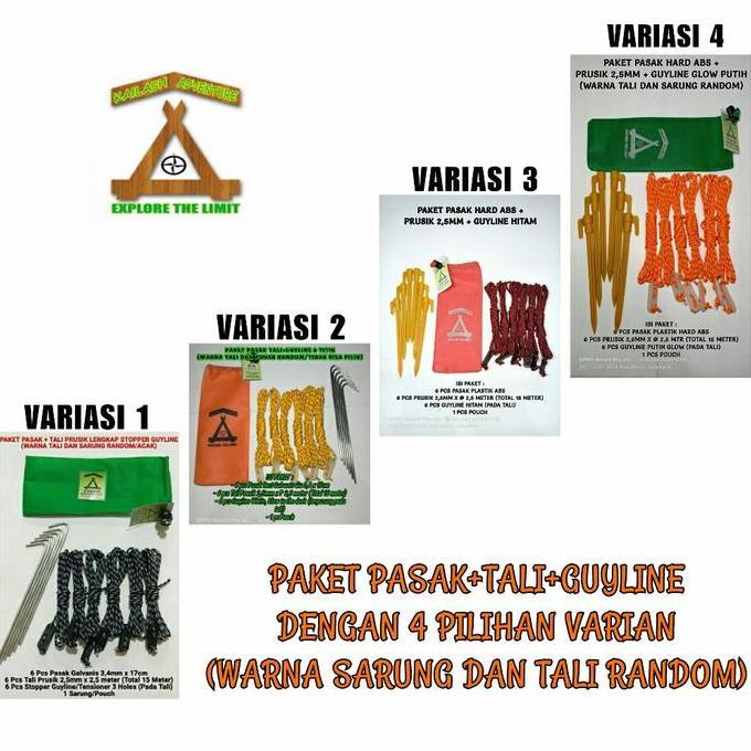 Paket Pasak Tali Prusik Lengkap Guyline Untuk Tenda dan Flysheet Camping Outdoor
