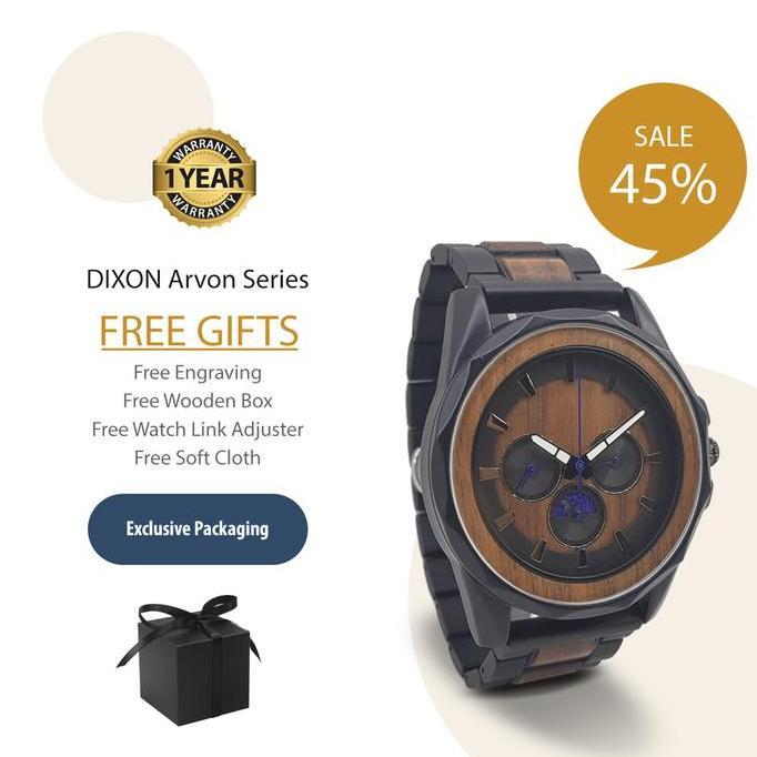 DIXON Arvon - Jam Tangan Kayu Walnut Wood Wooden Watch Pria 45 mm