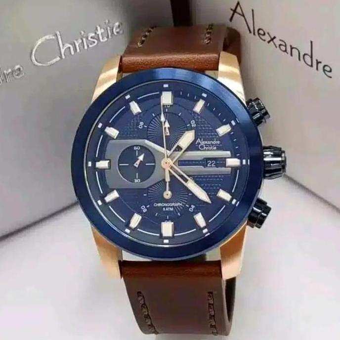 Jam Tangan Alexandre Christie AC6270 Pria Orinal Tali Kulit Coklat