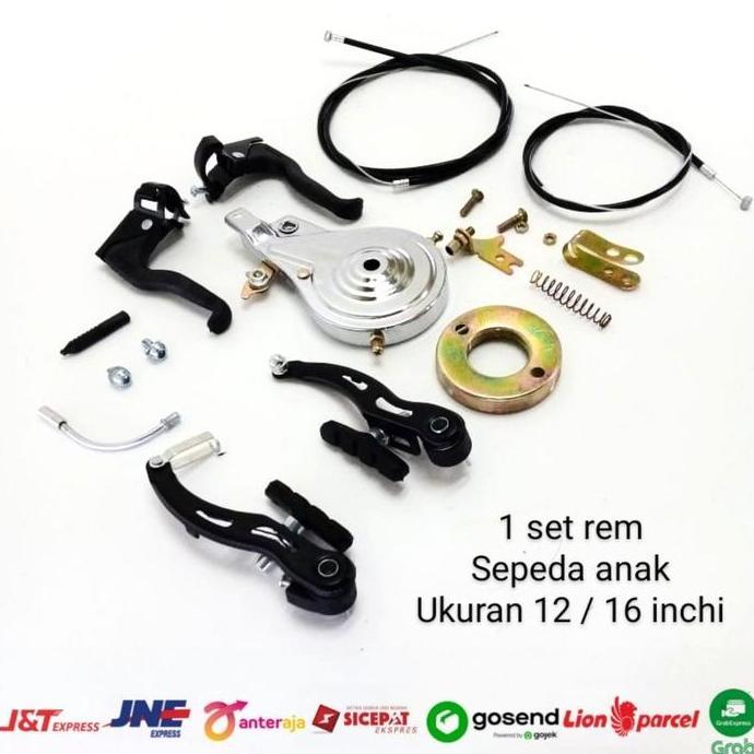 TERBARU 1 set rem sepeda anak 12 / 16 inchi handle + tali + tromol + v brake BISA GRAB