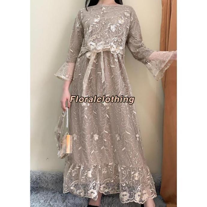 Sale Long Dress Kondangan Muslim Mewah Bahan Premium Brokat F64