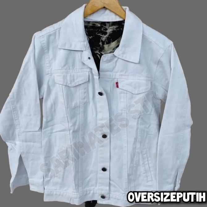 Jaket Jeans Putih Pria Wanita White Jacket Denim Jumbo Bigsize XXL XXXL