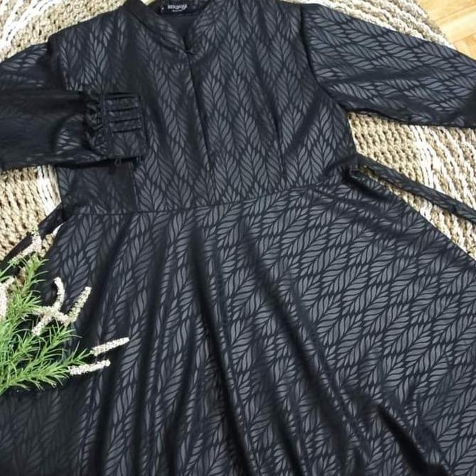 Grosir [Gamis Hermosa] Gamis Embos Hermosa Motif Padi Warna Hitam-Gamis Hitam Murah/Gamis Hermosa Hi