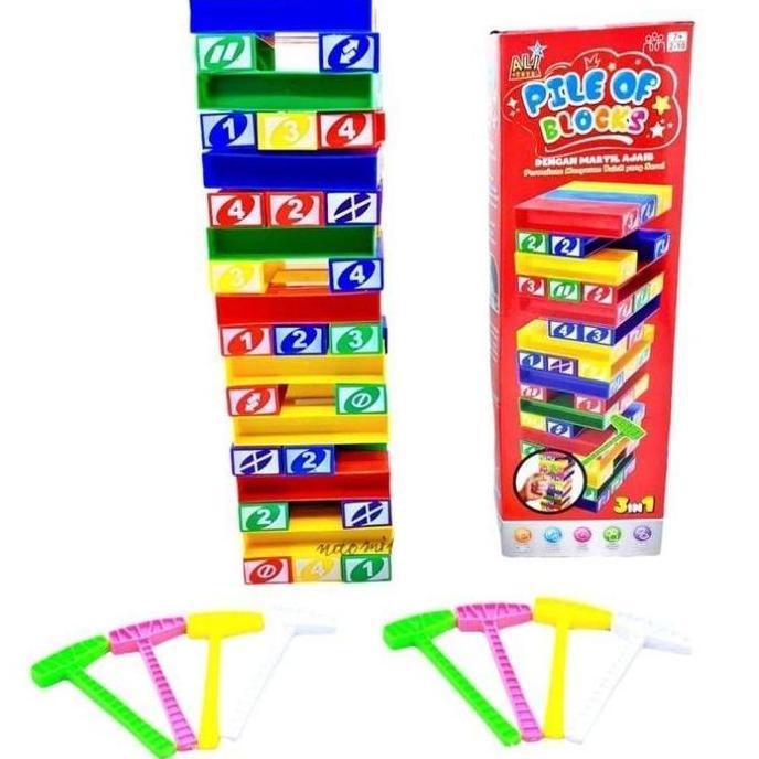 MAINAN ANAK-ANAK BALOK SUSUN 3 IN 1 PERMAINAN ANAK Games Uno Stacko Pile of Blocks Mainan Strategi K