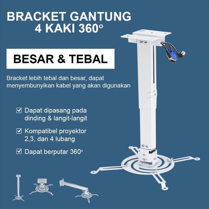 TERMURAH - Bracket Gantung Proyektor 4 Kaki 360 Derajat Ukuran Besar | Bracket Gantung Proyektor Pla