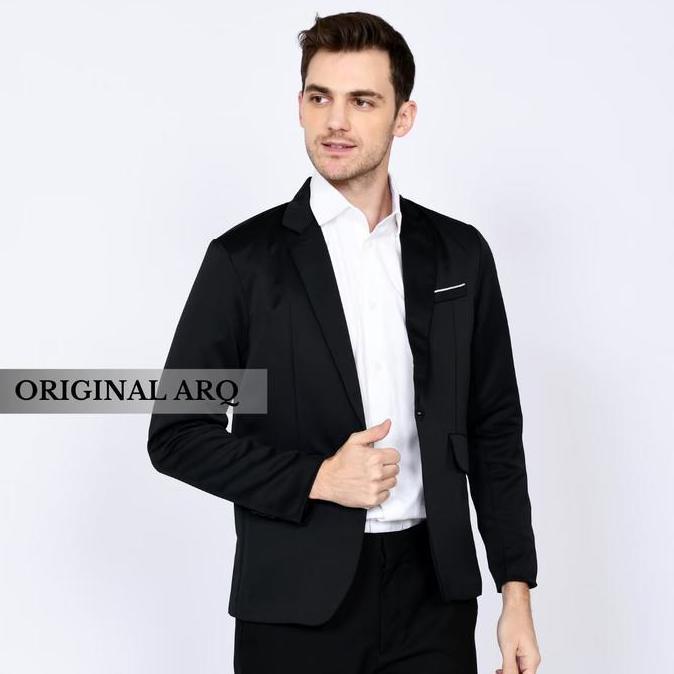 JAS BLAZER WISUDA /PERNIKAHAN HITAM POLOS - Just Black - Jas Blazer Pria Formal 2 Kancing Dua Slim F