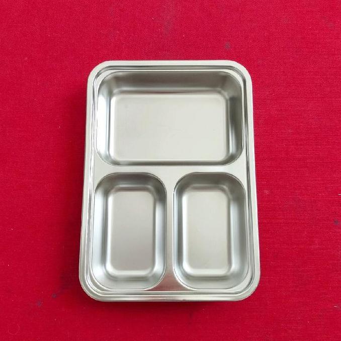 Piring Makan 3 Sekat Stainless (24 x 17 x 3,8cm)