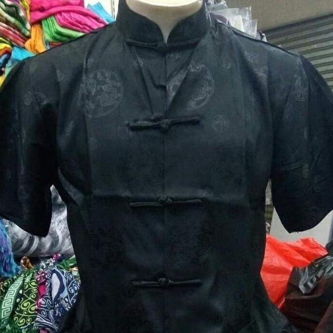 PROMO... Cheongsam Atasan Lengan Pendek Pria Khusus Hitam [terbaik]