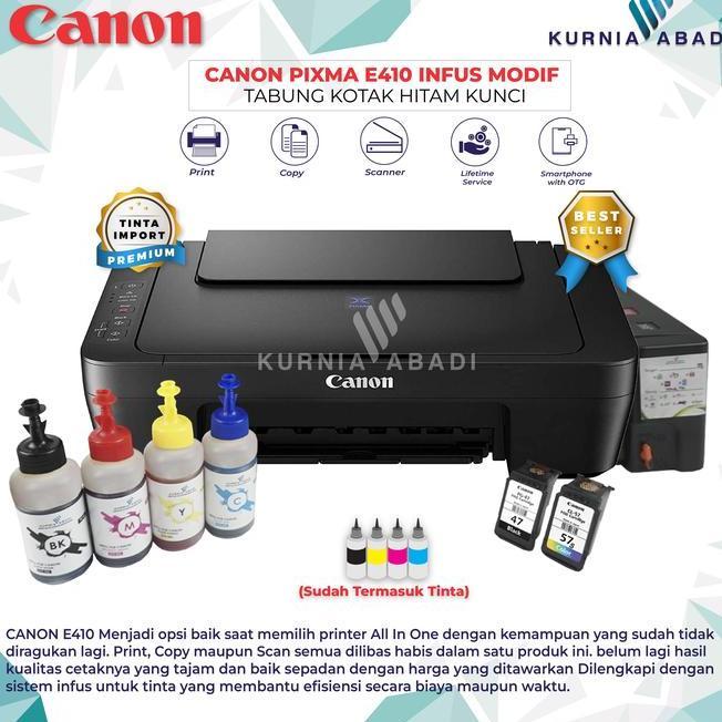 Printer Canon Pixma E410 Infus Print Scan Copy Inkjet Tabung Kotak