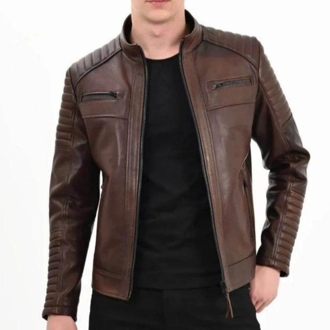 jaket kulit pria orinal domba super model slim fit/jaket kulit motor
