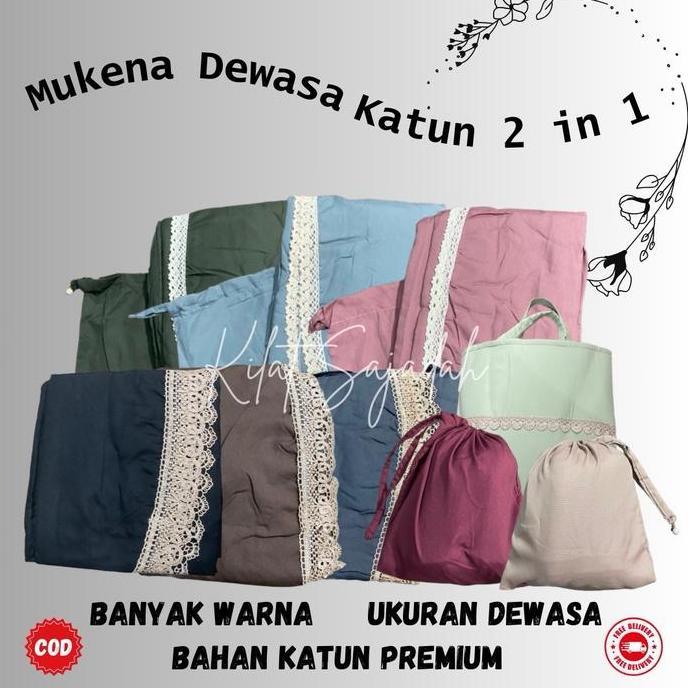 Mukena Dewasa Katun Premium 2in1 Renda Gold dan Putih Bahan Halus Lembut dan Jatuh