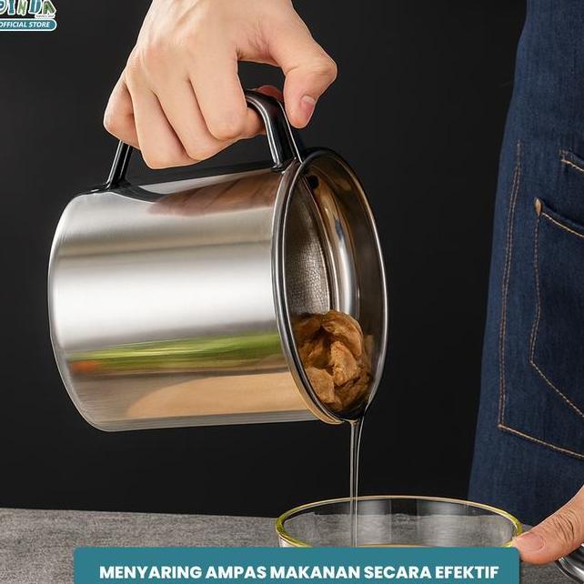 Sinda Oil Pot Saringan Minyak 1.3L Wadah Penyaring Tempat Penyimpanan Minyak Peniris Minyak