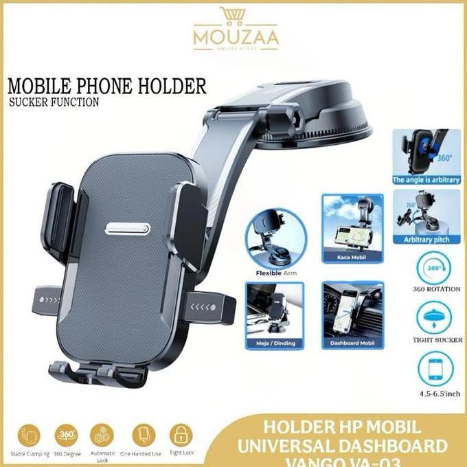 Holder Hp Mobil Universal Dashboard Vango VA-03 360 Rotation Flexible Strong Suction Cup Car Holder 