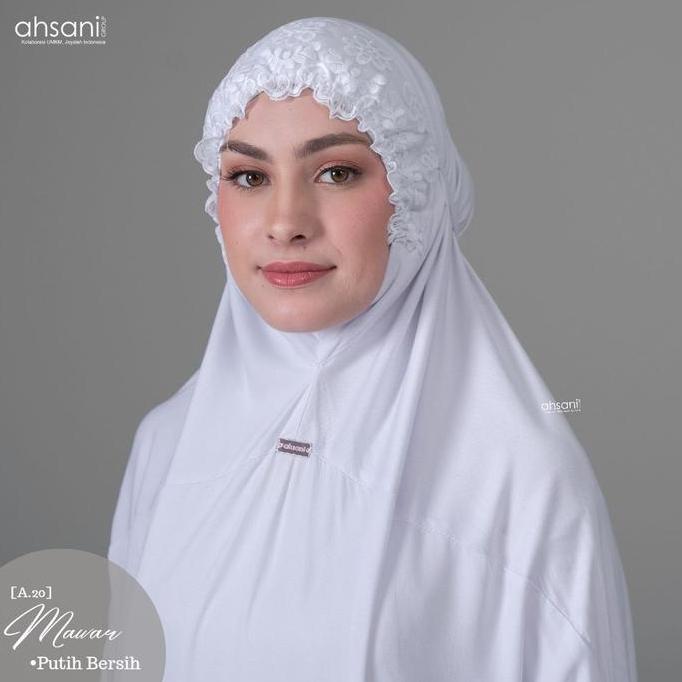 Mukena Terusan Ahsani Mawar A20 Putih Bersih Katun Twill Jumbo Adem