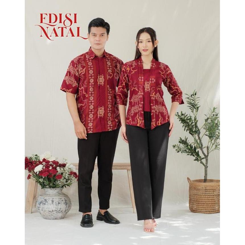 BEST SELLER [SPESIAL NATAL] BATIKID ATASAN WANITA KEMEJA PRIA BATIK MERAH BOLERO KEBAYA NATAL WICAKS