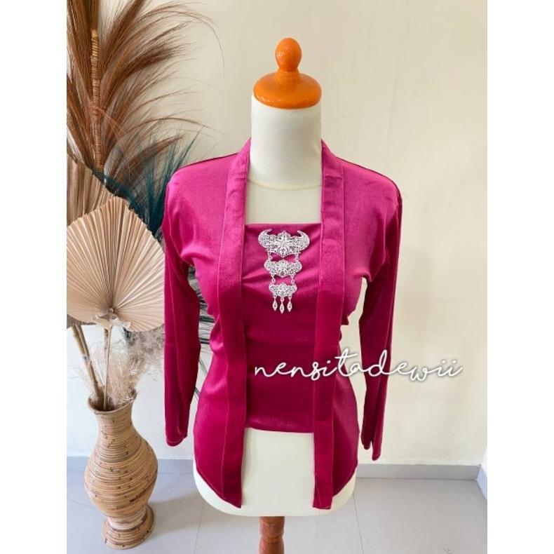 Premium Kebaya Bludru Kutubaru - Warna Fuchia / Pink Fanta