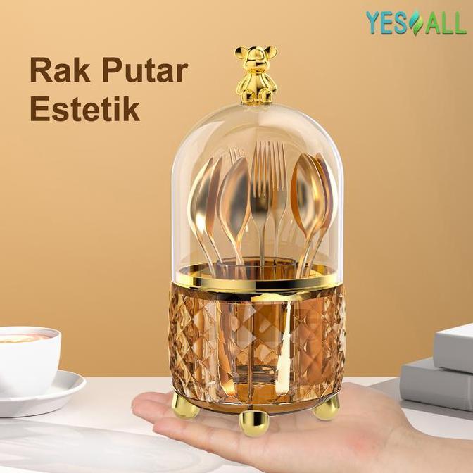 YESALL Rak Makeup Kosmetik Crystal Transparan Aesthetic - Rak Kosmetik Putar 360 Derajat Aesthetic T