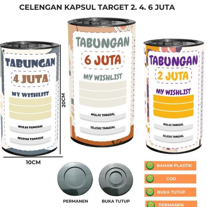 Celengan Target Jumbo Size L Buka Tutup 6 Juta 20k Permanen Murah Tabungan 10x20cm Bahan Plastik Bes