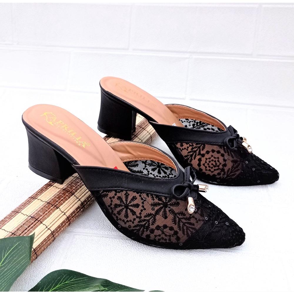 Heels pesta wanita hak tahu 5cm /sendal selop brukat pengantin wanita/sandal pesta kondangan perempu