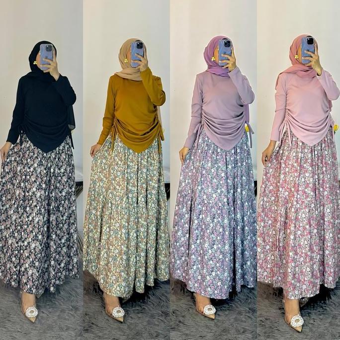 QLA982 SET ATASAN&ROK - BAHAN KNIT PREMIUM&ROK RAYON BUNGA