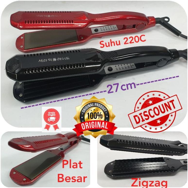 Alat catok 2in1 Curly Zigzag Baba Pelurus Rambut Rebonding Kriting Salon Plat Lebar Murah Bagus Ori
