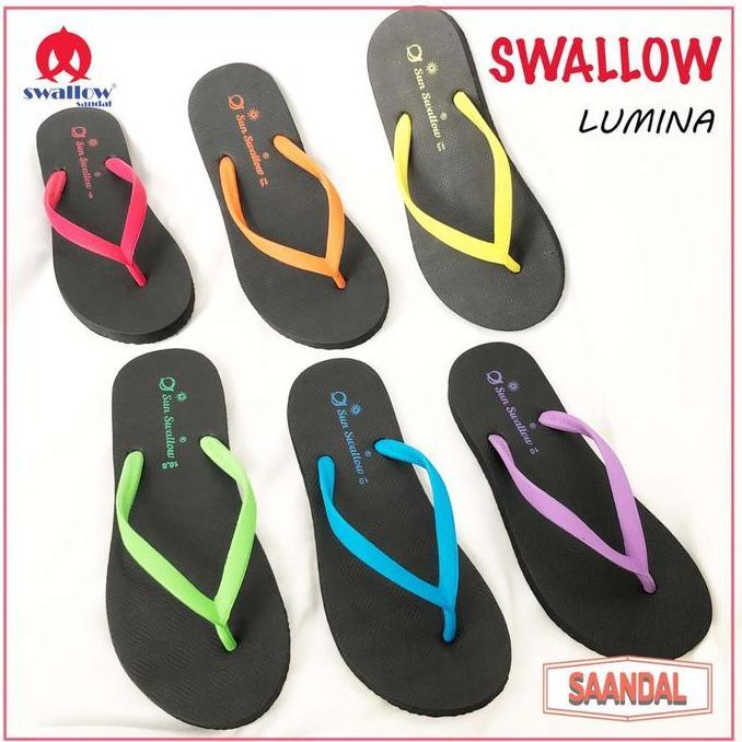Sandal Jepit Hitam Karet Wanita Sun Swallow Lumina Merah Orange Kuning Ungu Biru Hijau
