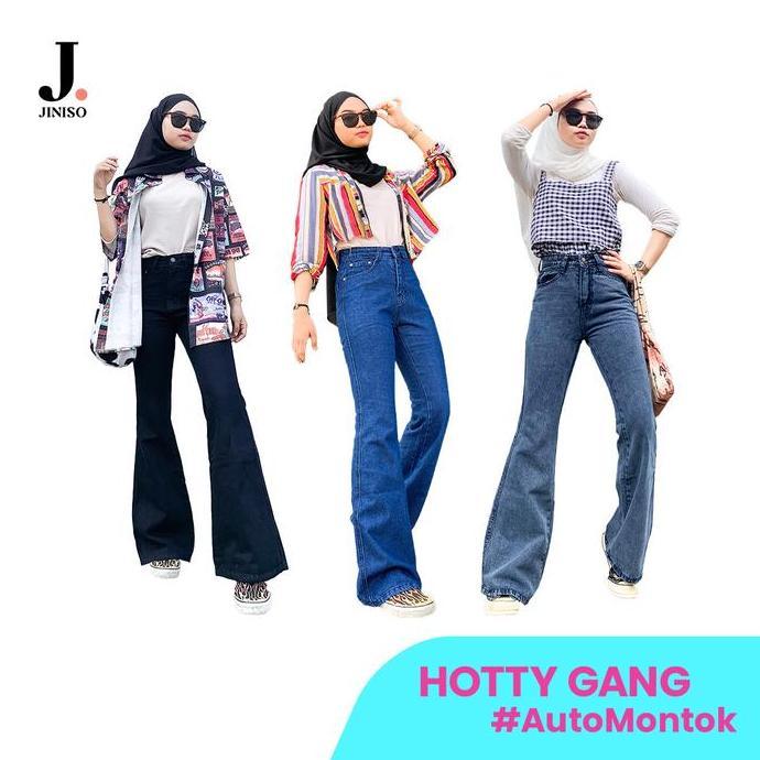 HOTTY GANG - JINISO Cutbray Celana Jeans Wanita Highwaist