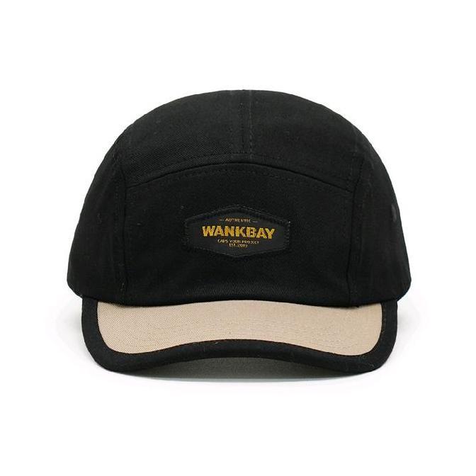 Wankbay Topi 5 Panel Distro Dewasa Premium Hitam Cream Gold