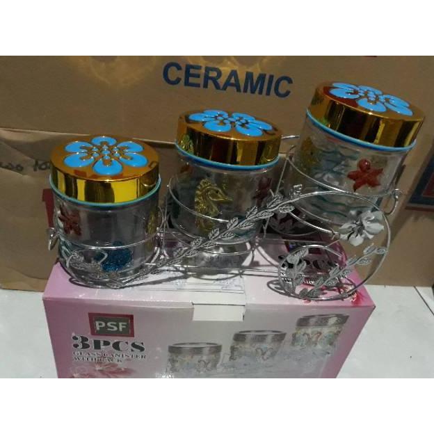 2 kg Toples kaca set 3 pcs + keranjang ( toples lebaran) Promo